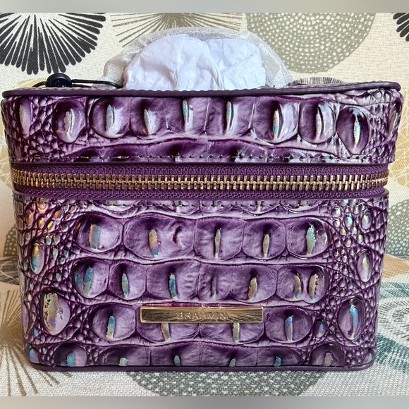 Brahmin Small Charmaine Passion Purple Iridescent Purple Cosmetic Case NWT - Picture 1 of 12